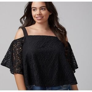 NEW Lane Bryant Lace Overlay Cold Shoulder Crop Top
